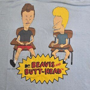 MTV Beavis And Butt-Head Graphic Tee Medium Light Blue Cotton Blend
